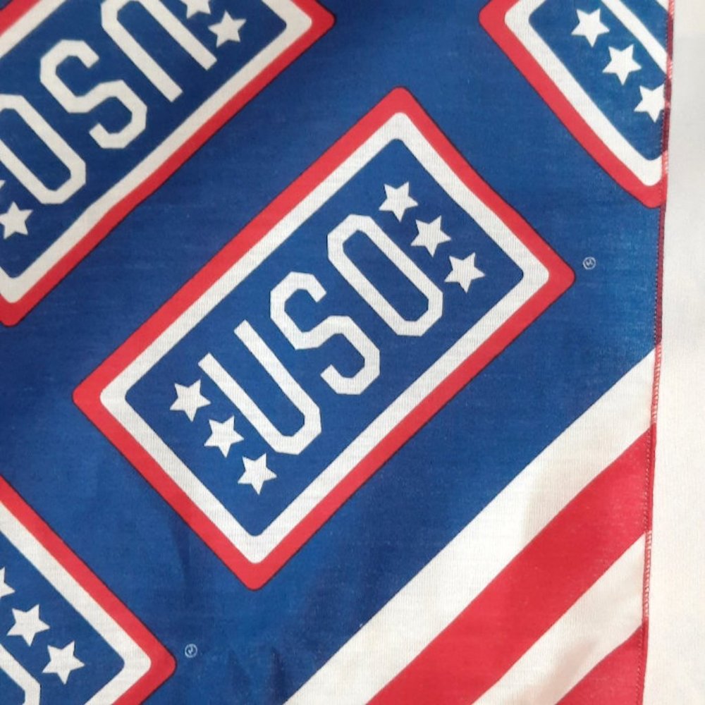 Vintage USO United Service Organization Red White Blue Bandana Handkerchief 21" - Picture 2 of 3